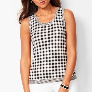 Women's Talbots Charming Gingham Knit Shell Black and White, Sz XL‎